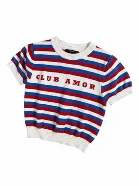 Club Amor Striped Knit Tee - Red, Blue & White small women’s